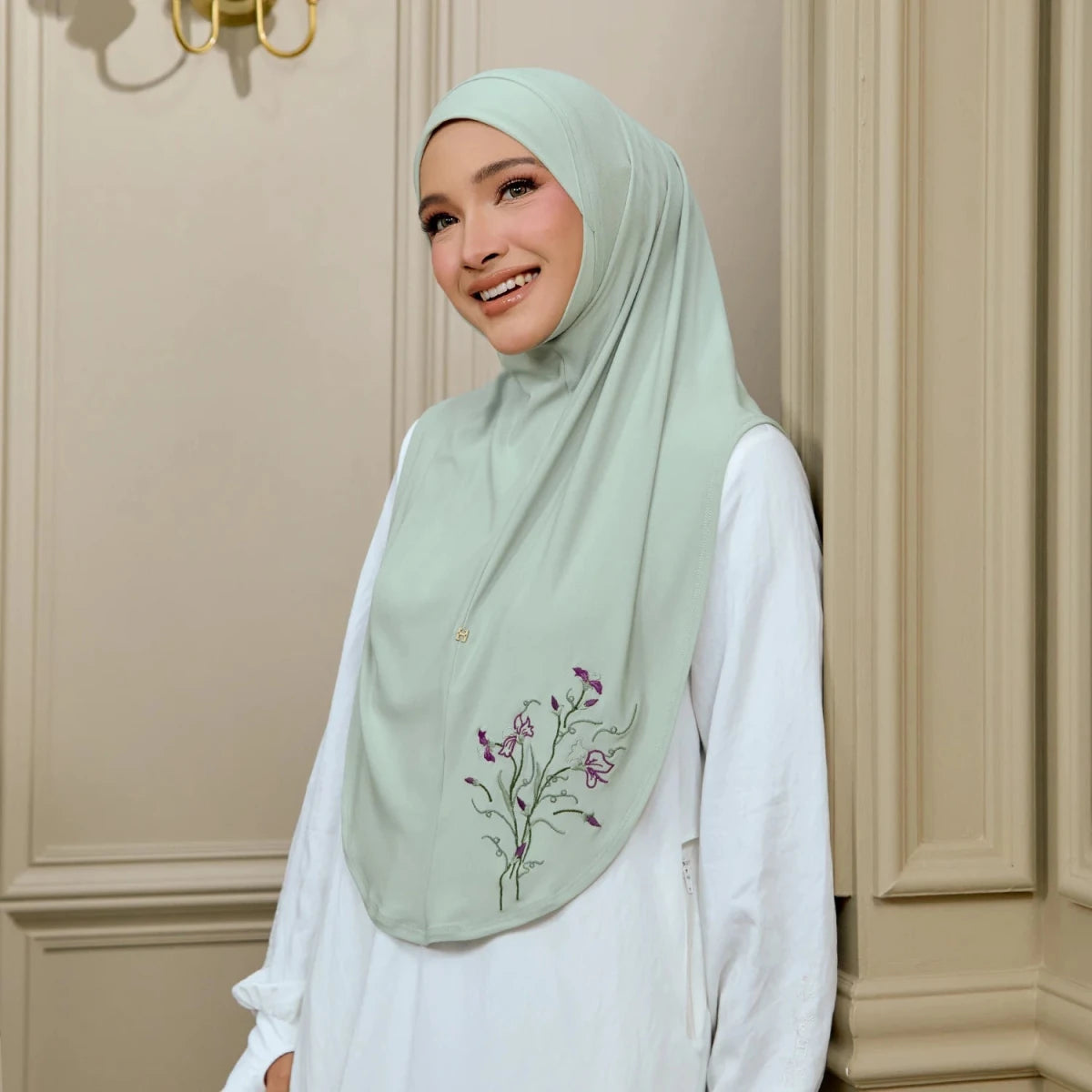 SO-MARJAN TWILL LUXE BELLFLOWERS in FROSTY GREEN
